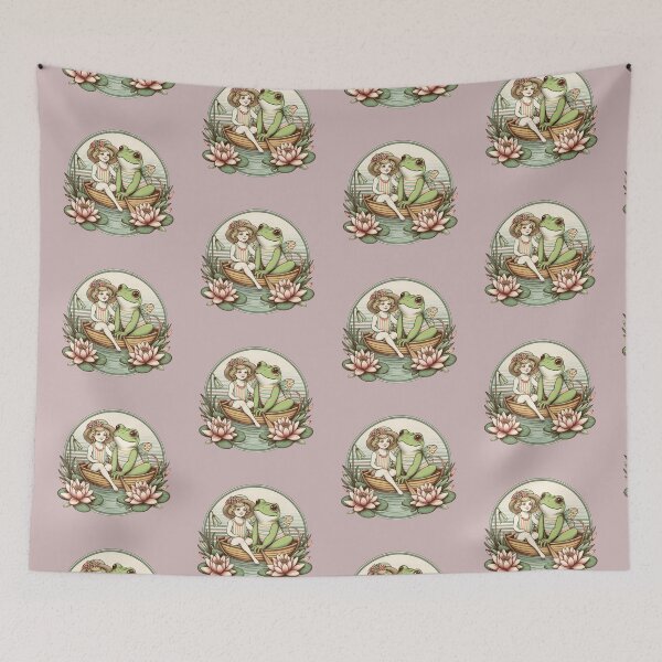 Item preview, Frogcore lovely art deco style illustration, a little fairy girl is boating with a cute frog designed and sold by coloursforkids.
