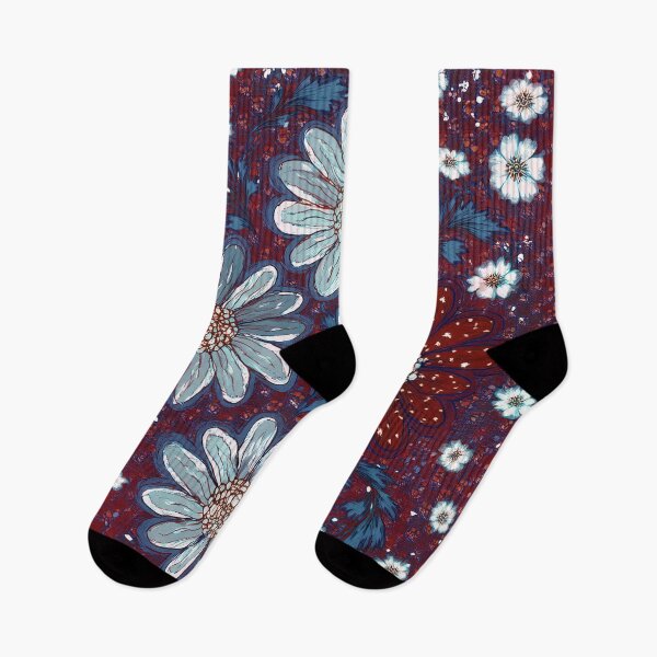 Item preview, White, Blue Daisies - Burgundy Background  designed and sold by sonjas.