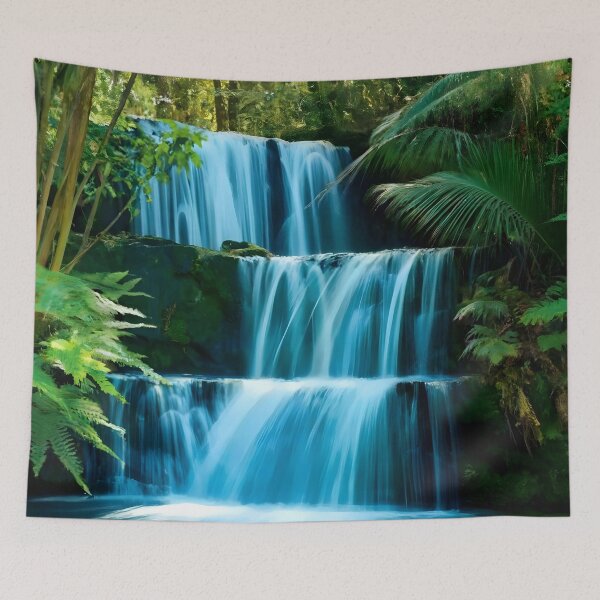 Item preview, blue waterfall in the green forest or green jungle  designed and sold by AA-designstore.