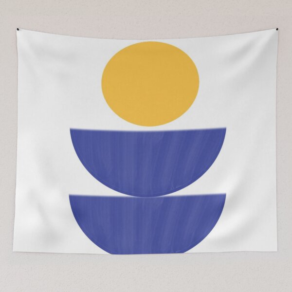 Item preview, Abstract Geometric Art Featuring Yellow Circle and Blue Semicircles designed and sold by Beautiful art store.