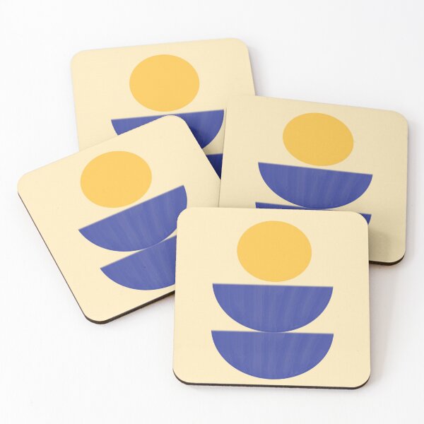 Item preview, Abstract Geometric Art Featuring Yellow Circle and Blue Semicircles designed and sold by Beautiful art store.
