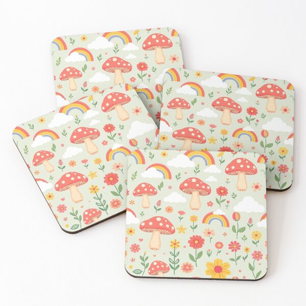 Item preview,  Groovy Cartoon Mushroom, Rainbow, and Cloud Seamless Pattern designed and sold by hjian8219.