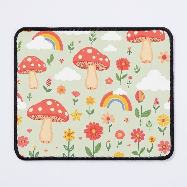 Item preview,  Groovy Cartoon Mushroom, Rainbow, and Cloud Seamless Pattern designed and sold by hjian8219.