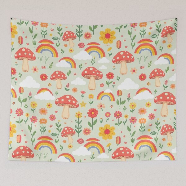 Item preview,  Groovy Cartoon Mushroom, Rainbow, and Cloud Seamless Pattern designed and sold by hjian8219.