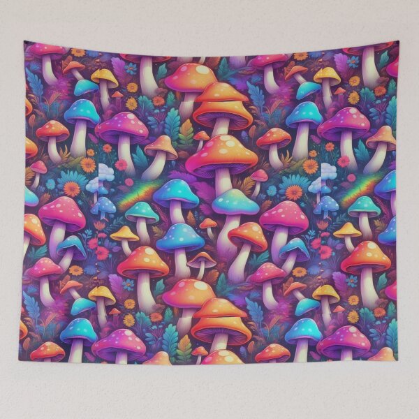 Item preview, Groovy Cartoon Mushroom, Rainbow, and Cloud Seamless Pattern designed and sold by hjian8219.