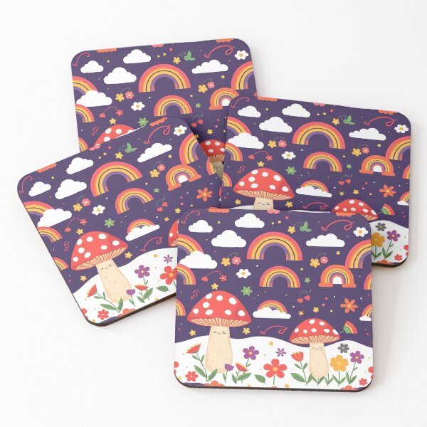 Item preview,  Groovy Cartoon Mushroom, Rainbow, and Cloud Seamless Pattern designed and sold by hjian8219.
