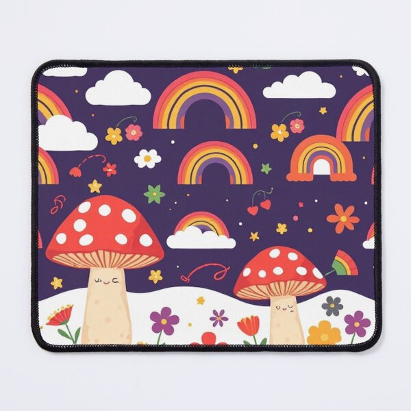Item preview,  Groovy Cartoon Mushroom, Rainbow, and Cloud Seamless Pattern designed and sold by hjian8219.