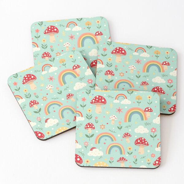 Item preview, Groovy Cartoon Mushroom, Rainbow, and Cloud Seamless Pattern designed and sold by hjian8219.