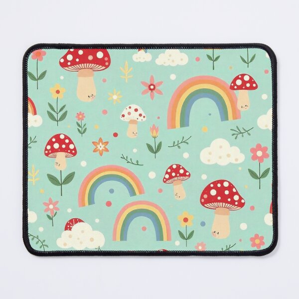 Item preview, Groovy Cartoon Mushroom, Rainbow, and Cloud Seamless Pattern designed and sold by hjian8219.