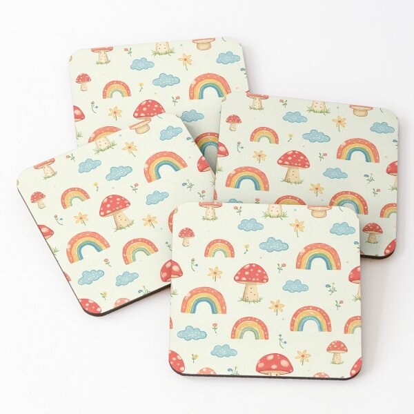 Item preview,  Groovy Cartoon Mushroom, Rainbow, and Cloud Seamless Pattern designed and sold by hjian8219.
