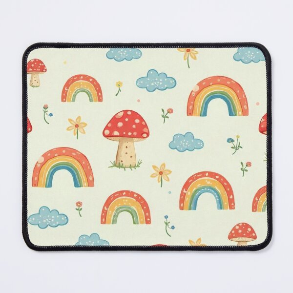 Item preview,  Groovy Cartoon Mushroom, Rainbow, and Cloud Seamless Pattern designed and sold by hjian8219.