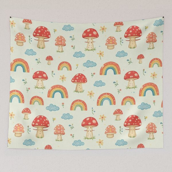 Item preview,  Groovy Cartoon Mushroom, Rainbow, and Cloud Seamless Pattern designed and sold by hjian8219.