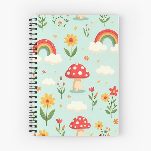 Item preview,  Groovy Cartoon Mushroom, Rainbow, and Cloud Seamless Pattern designed and sold by hjian8219.