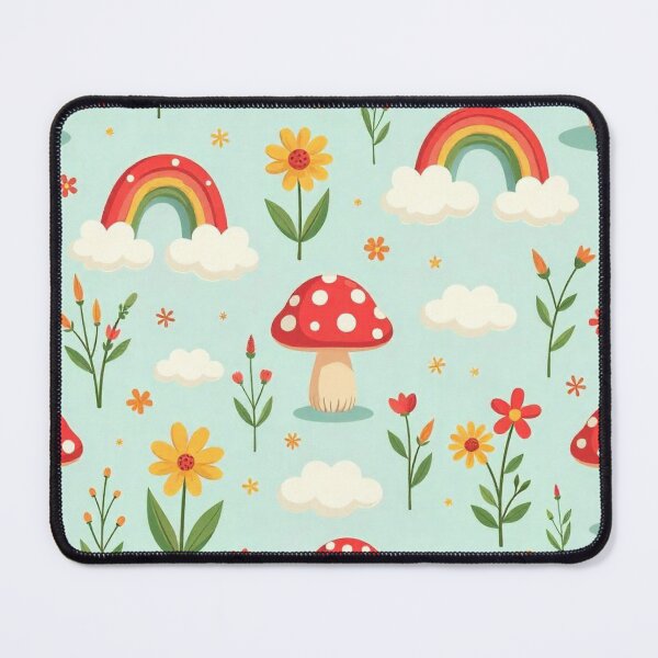 Item preview,  Groovy Cartoon Mushroom, Rainbow, and Cloud Seamless Pattern designed and sold by hjian8219.