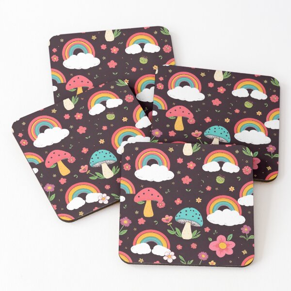 Item preview, Groovy Cartoon Mushroom, Rainbow, and Cloud Seamless Pattern designed and sold by hjian8219.