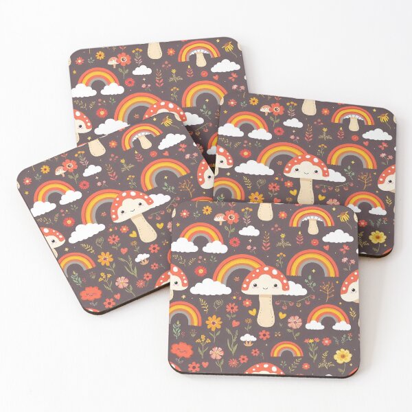Item preview, Groovy Cartoon Mushroom, Rainbow, and Cloud Seamless Pattern designed and sold by hjian8219.