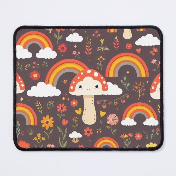 Item preview, Groovy Cartoon Mushroom, Rainbow, and Cloud Seamless Pattern designed and sold by hjian8219.