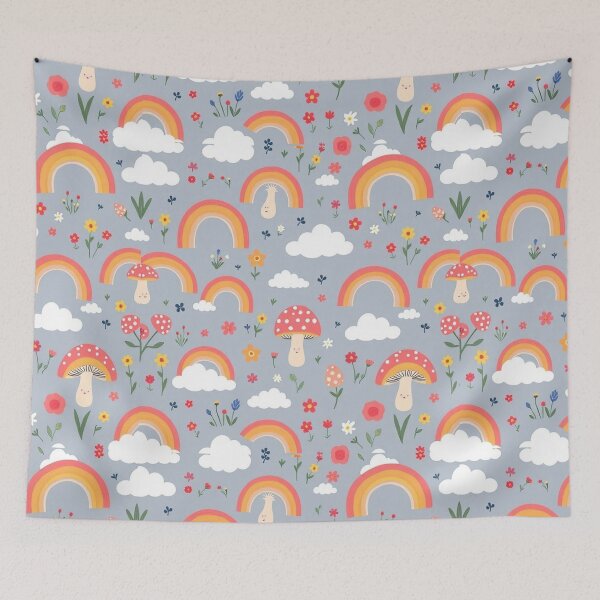 Item preview,  Groovy Cartoon Mushroom, Rainbow, and Cloud Seamless Pattern designed and sold by hjian8219.