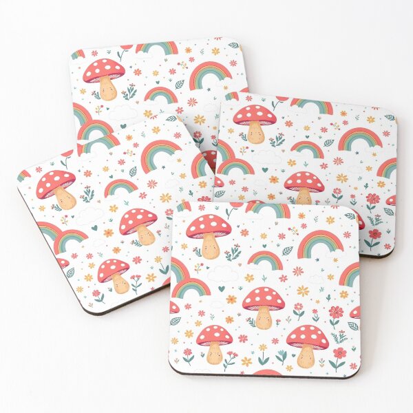 Item preview, Groovy Cartoon Mushroom, Rainbow, and Cloud Seamless Pattern designed and sold by hjian8219.