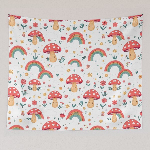 Item preview, Groovy Cartoon Mushroom, Rainbow, and Cloud Seamless Pattern designed and sold by hjian8219.