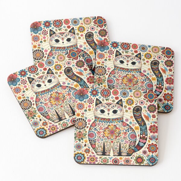 Item preview, Scandinavian Folk Art - patterned Cat by heidiannemorris designed and sold by FOLK ART FUSION by heidiannemorris.