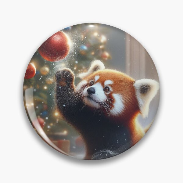 Item preview, Red Panda Playfully Attacks a Hanging Christmas Ornament designed and sold by nikkolaus.