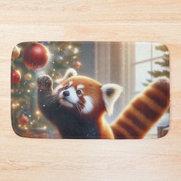 Item preview, Red Panda Playfully Attacks a Hanging Christmas Ornament designed and sold by nikkolaus.