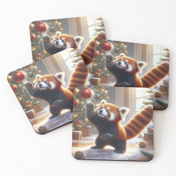 Item preview, Red Panda Playfully Attacks a Hanging Christmas Ornament designed and sold by nikkolaus.