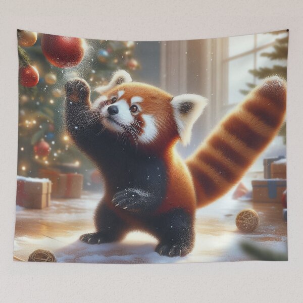 Item preview, Red Panda Playfully Attacks a Hanging Christmas Ornament designed and sold by nikkolaus.