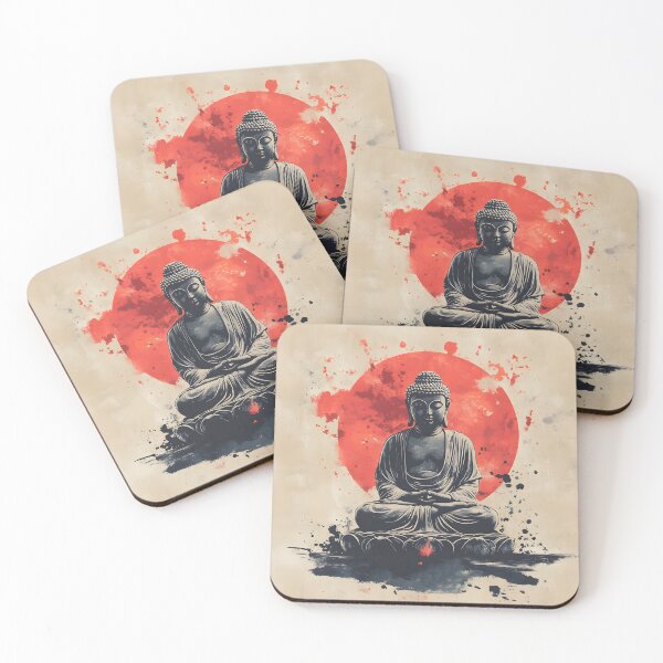 Item preview, Meditating Buddha with Red Sun: Spiritual Art with Modern Flair designed and sold by ArtfullyJua.