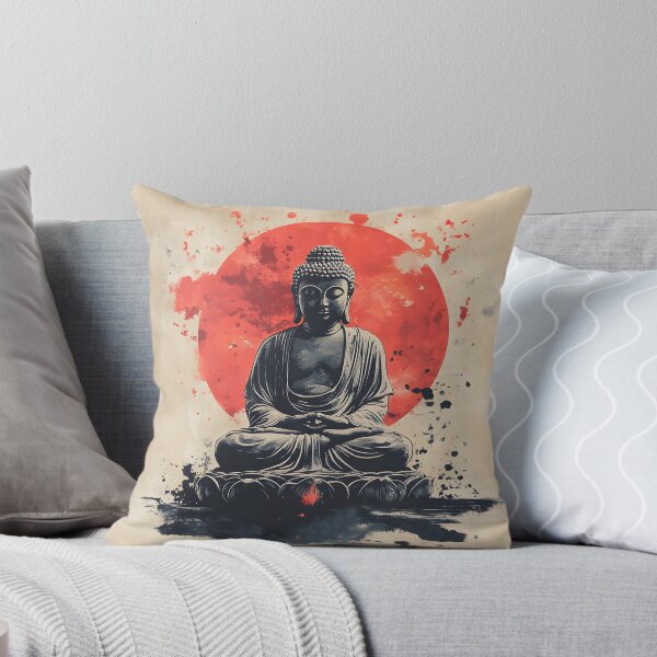 Item preview, Meditating Buddha with Red Sun: Spiritual Art with Modern Flair designed and sold by ArtfullyJua.