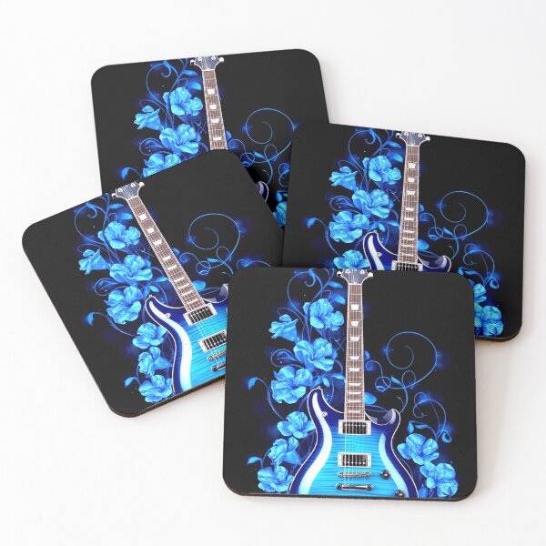 Item preview, Electric Blue Guitar with Floral Aura designed and sold by Exodoi.