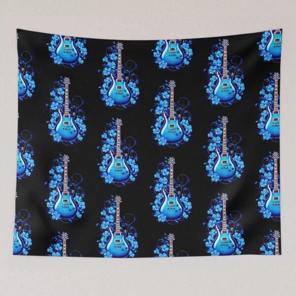Item preview, Electric Blue Guitar with Floral Aura designed and sold by Exodoi.