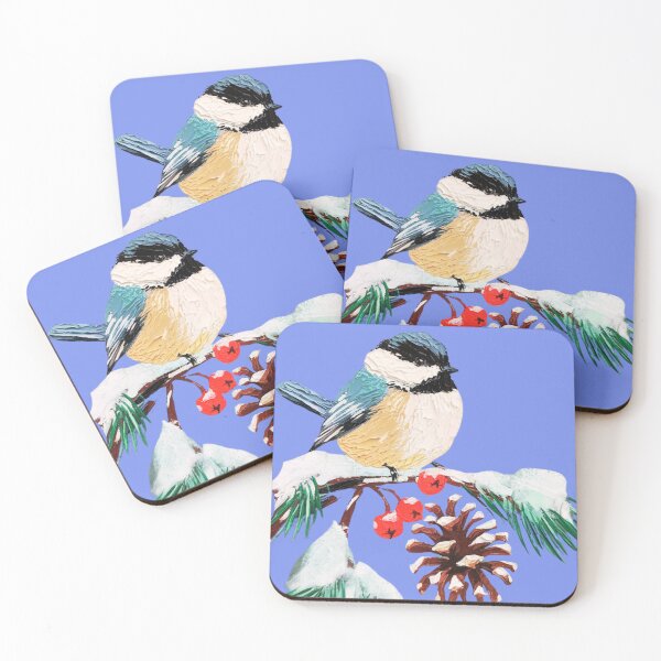 Item preview, A whimsical block-style painting of a plump chickadee designed and sold by aipaint.