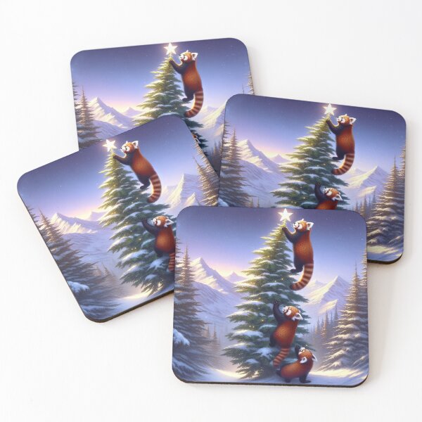 Item preview, Red Pandas Climb a Tree to Mount the Christmas Star designed and sold by nikkolaus.