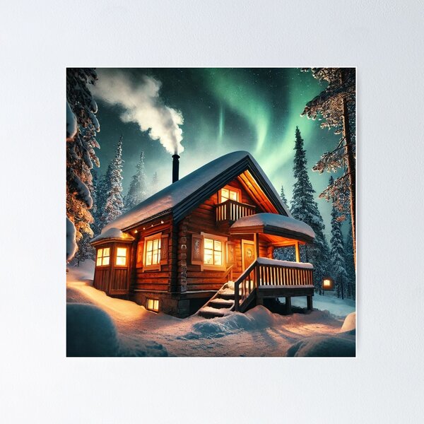 Item preview, Enchanted Cabin under the Northern Lights designed and sold by Tommandjerry.