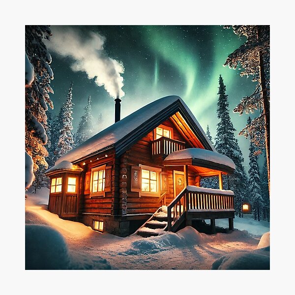 Item preview, Enchanted Cabin under the Northern Lights designed and sold by Tommandjerry.