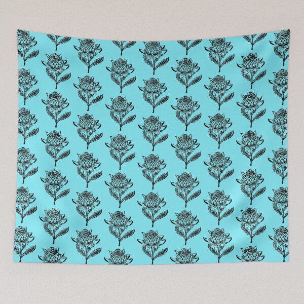 Item preview, Waratah Blossom Linocut on Blue designed and sold by Rebecca Westlund Artist.
