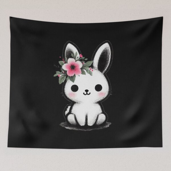 Item preview, Floral-Crowned Bunny with Adorable Kawaii Pastel Pink Accents designed and sold by i-Xuou.