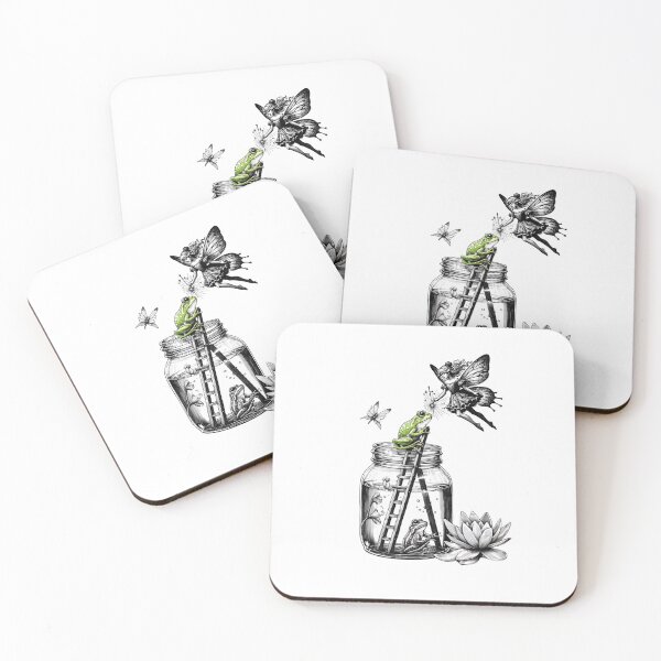 Item preview, Frogs in the jar, fairy ink drawing with green frog designed and sold by coloursforkids.