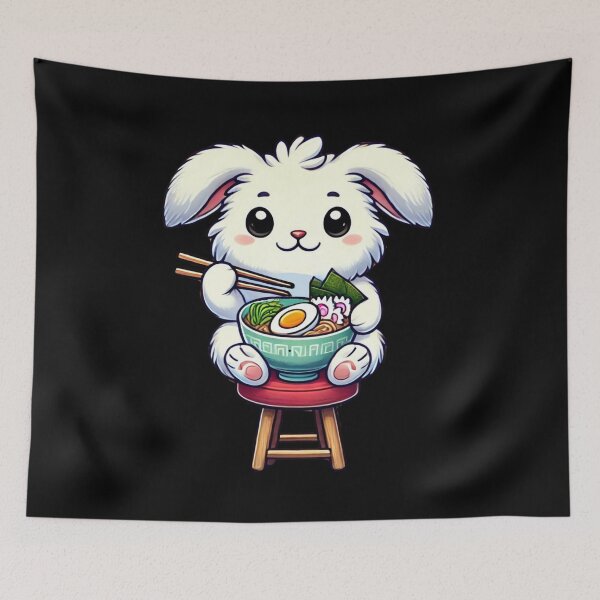 Item preview, Cute Bunny Rabbit Eating Ramen  designed and sold by Myra365Art.