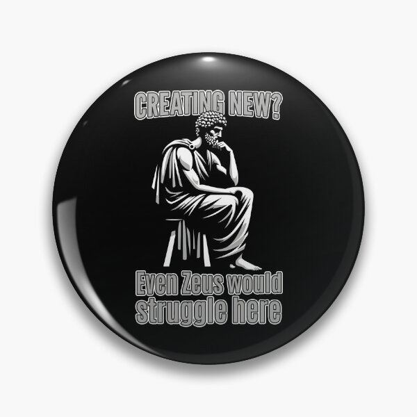 Item preview, Creating New? Even Zeus Would Struggle Here A Thinker Draped In White Against A Bold Red Canvas With Shadows Of Gray designed and sold by SplashTastic.