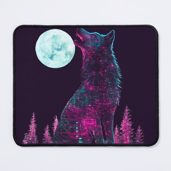 Item preview, Cyberpunk Glitch Wolf Howling at Neon Moon designed and sold by PixelReverb.