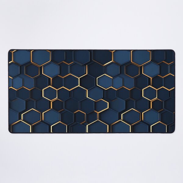 Item preview, Deep Blue Hexagon Honeycomb Gold Pattern designed and sold by GrinGalore.