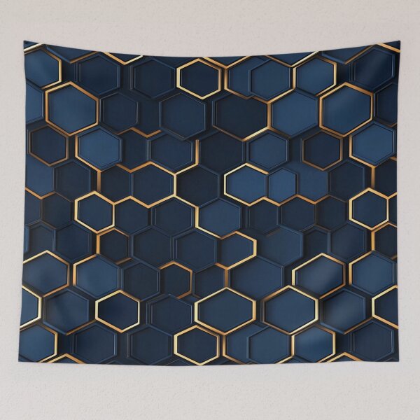 Item preview, Deep Blue Hexagon Honeycomb Gold Pattern designed and sold by GrinGalore.