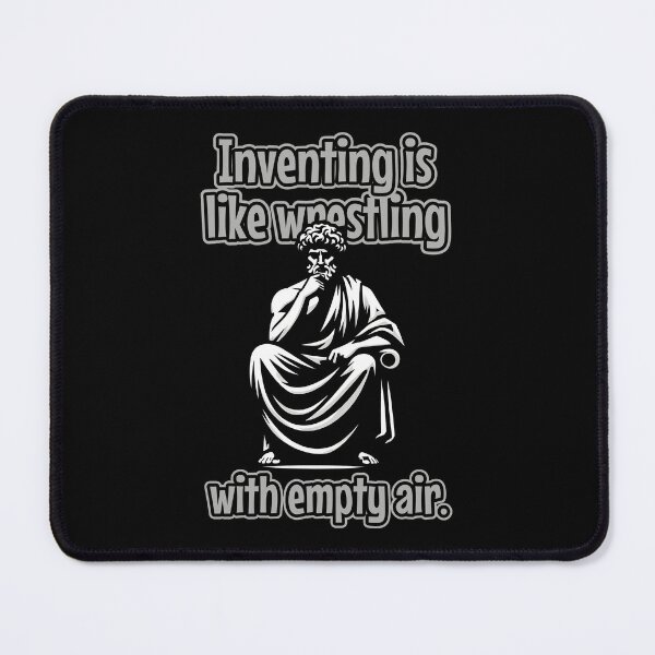 Item preview, Inventing Is Like Wrestling With Empty Air A Thinker in Ancient Robes Lost in Deep Thought on a Black and White Canvas designed and sold by SplashTastic.