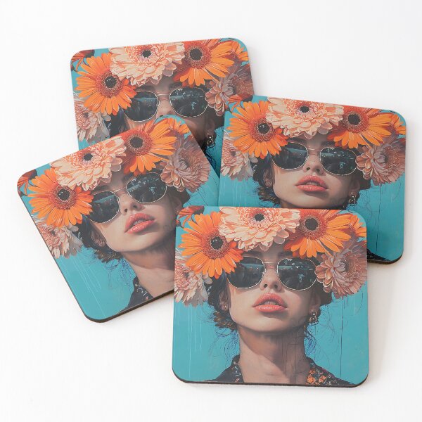 Item preview, Summer Vibe Portrait of women with flower in her hair and sunglasses designed and sold by Dominika Farkašová.