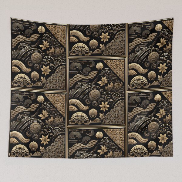 Item preview, "Wajima Lacquerware Gold Wave Art - Japanese-Inspired Design" designed and sold by SakuraJapanArt.
