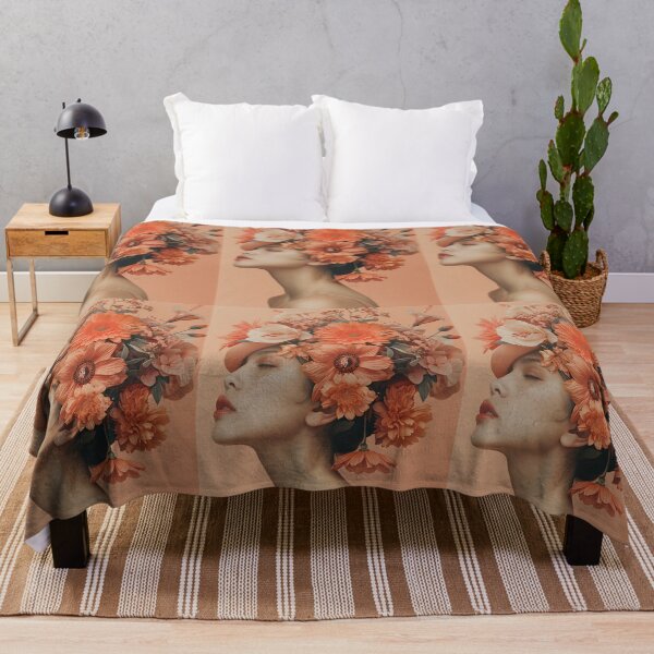 Item preview, Portrait of women with flower in her hair beige pink orange designed and sold by Dominika Farkašová.
