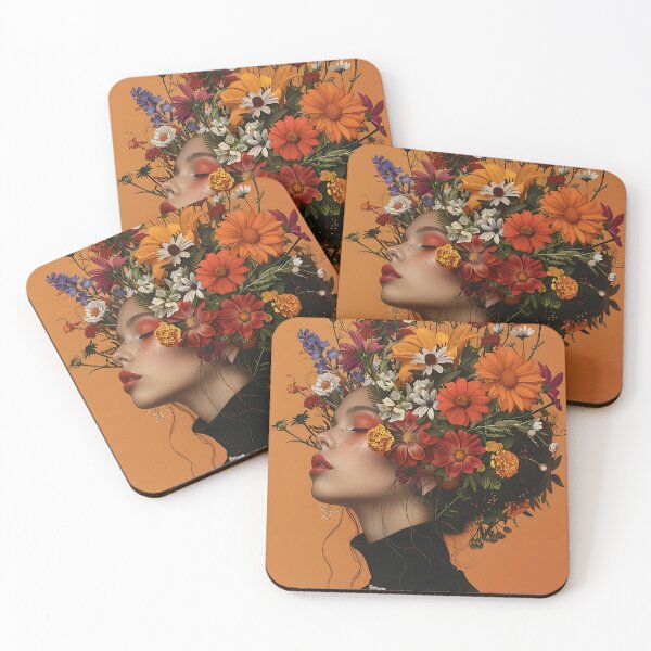 Item preview, Portrait of women with flower in her hair oange background designed and sold by Dominika Farkašová.